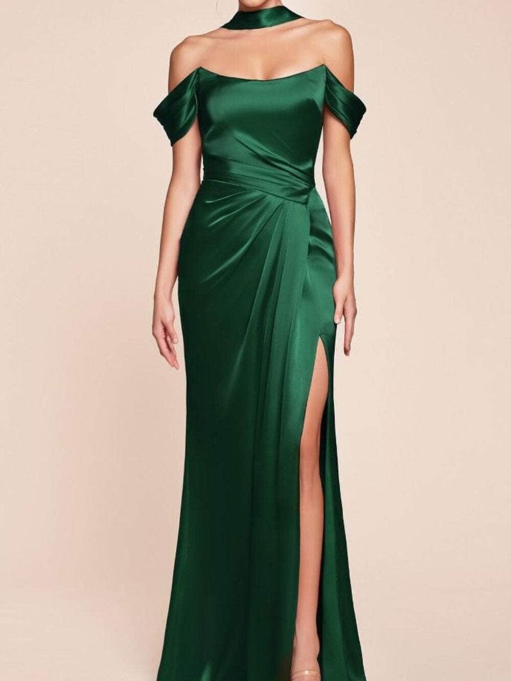 NWT Ladivine 7452 Satin High Slit Formal Gown Emerald size 20